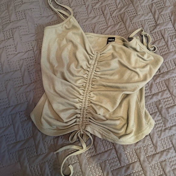 Drawstring knot ruched cami top & leggings set with cardigan - Picture 4 of 6